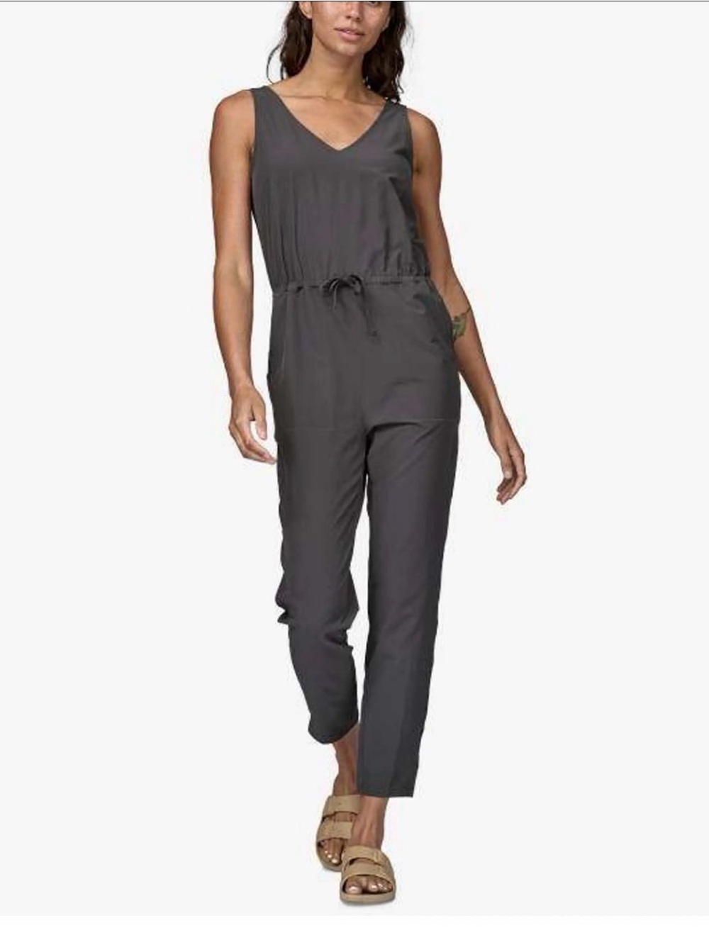 Patagonia Charcoal Sleeveless V-Neck Drawstring Jumpsuit